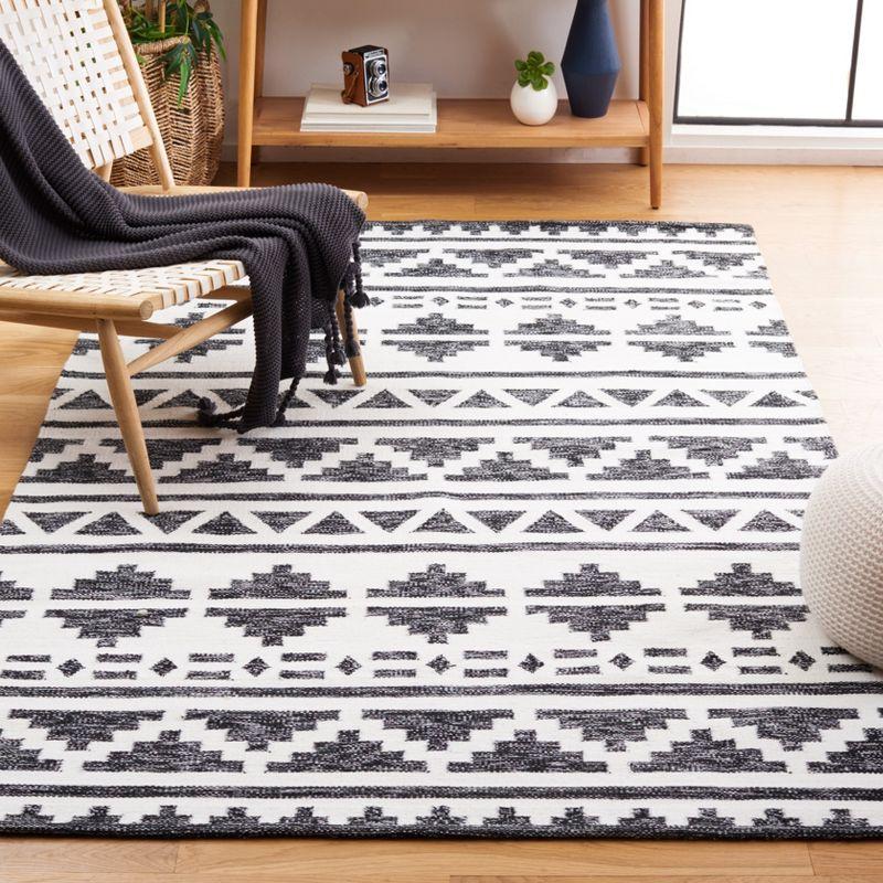 Black and Ivory Handmade Wool Square Area Rug