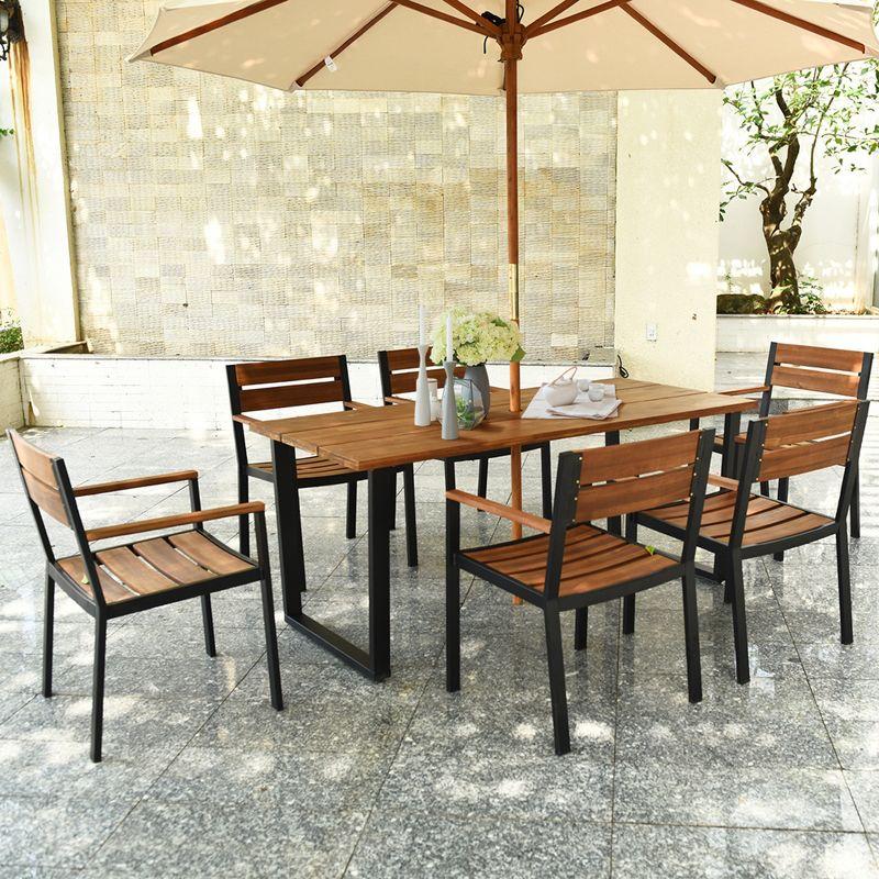 Costway 6-Person Acacia Wood Patio Dining Set with Umbrella Hole