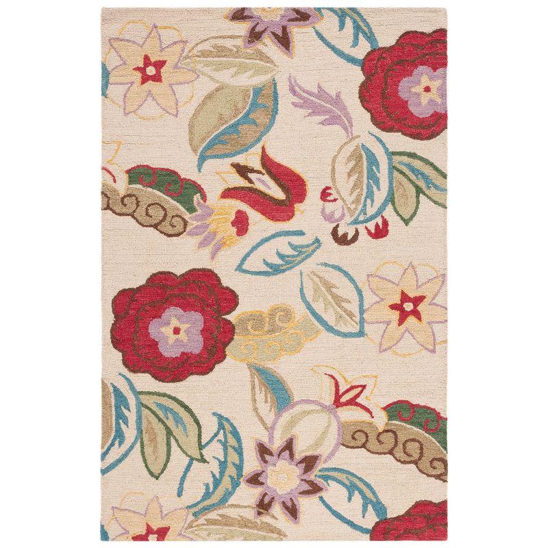 Hand-Knotted Red Floral Wool Area Rug - 5' x 8'