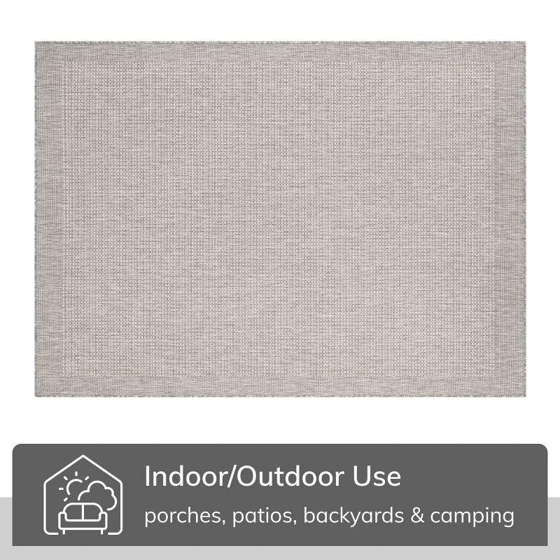 Medusa Clesha Solid Striped Border Indoor Outdoor Gray Ivory Flatweave Rug