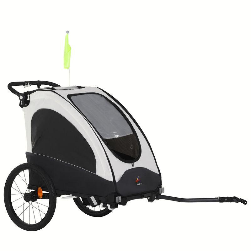 Aosom Bike Trailer for Kids 3 In1 Foldable Child Jogger Baby Stroller Transport Carrier Rubber Tires Adjustable Kid Bicycle Trailer White and Gray