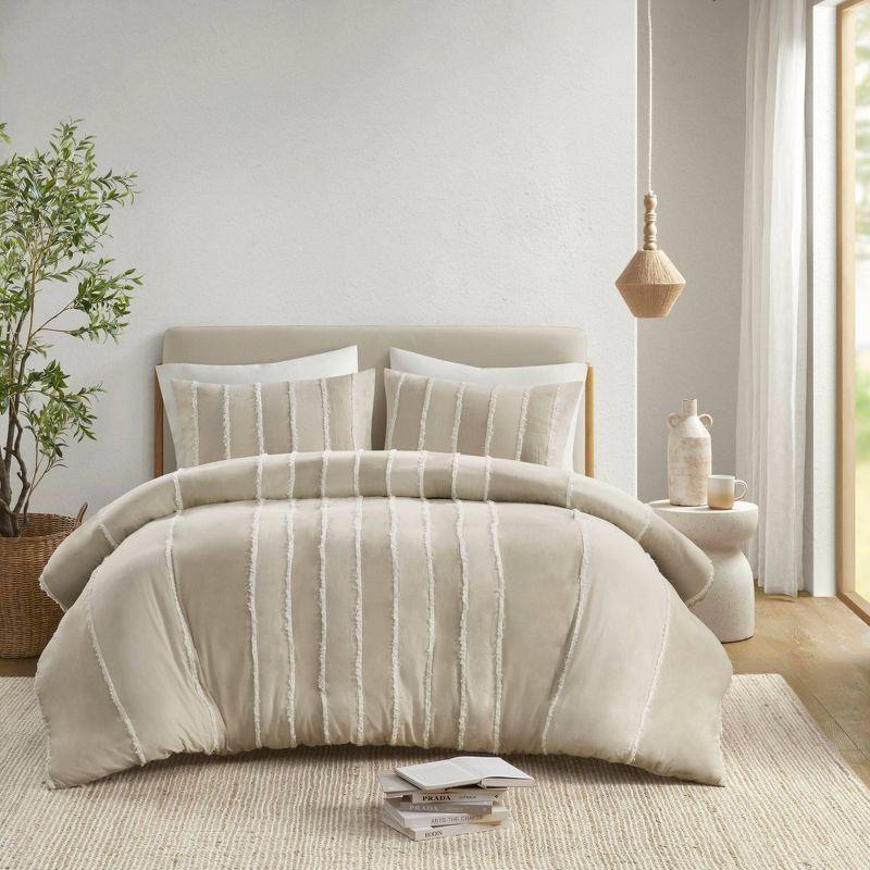 INK+IVY Shay 3 Piece Striped Cotton Duvet Cover Set
