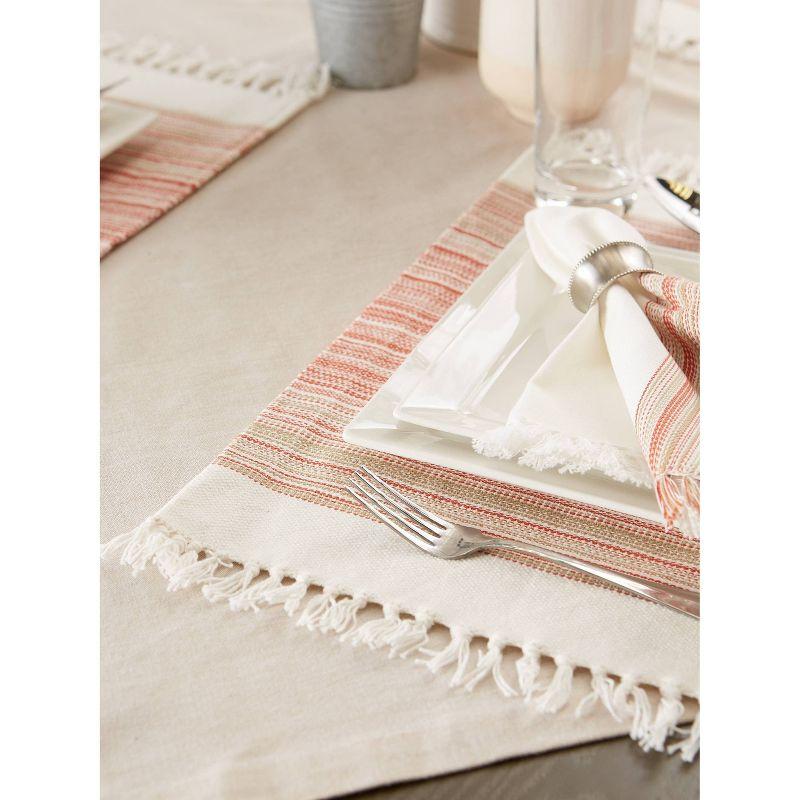 6pk Cotton Pimento Striped Placemats with Fringe - Design Imports: Washable Kitchen & Dining Table Decor, Rectangle, 13"x11"