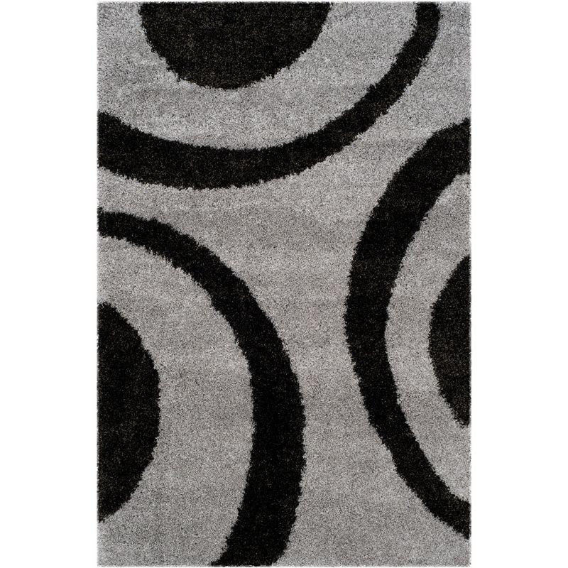 Luxurious Grey and Black Hand-Knotted Shag Area Rug 4' x 6'