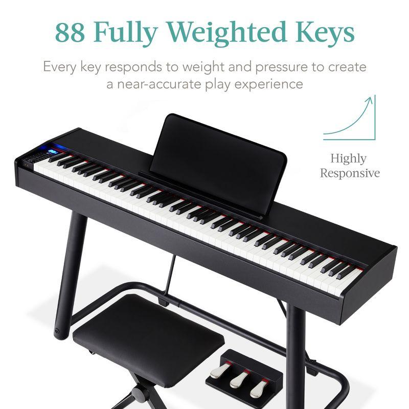 Best Choice Products 88-Key Weighted Full Size Digital Piano Set w/ U-Stand, 3 Sustain Pedal Unit, Stool, Cover