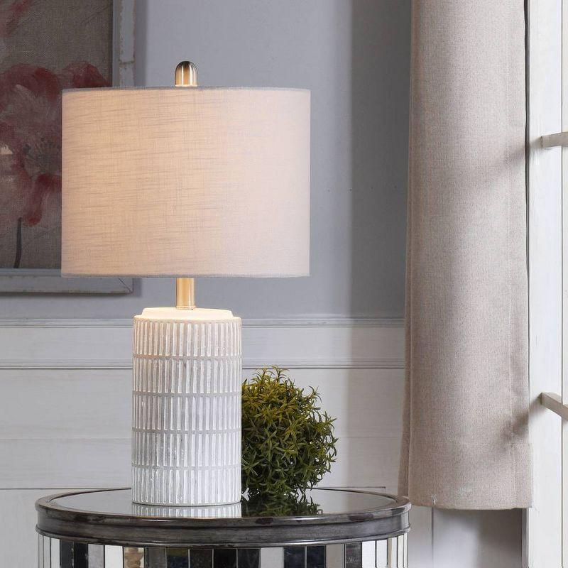 Joni Table Lamp Distressed Gray - StyleCraft: Ceramic Body, Polyester Drum Shade, UL Listed