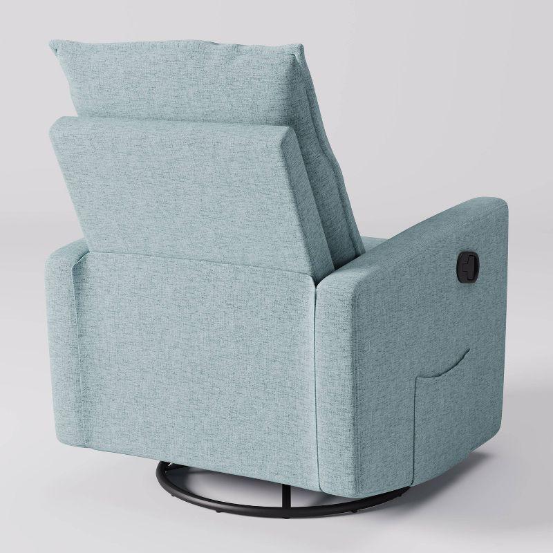 CorLiving Caillie Recliner Chair Light Blue: Upholstered Glider, 360 Swivel, Manual Recline
