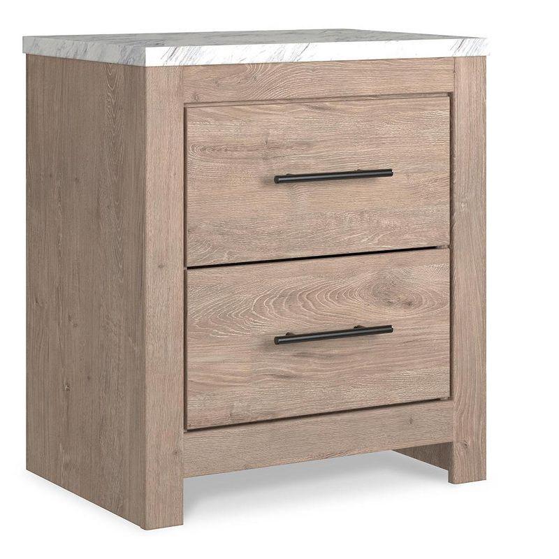 Light Brown and White Faux Marble Top 2-Drawer Nightstand