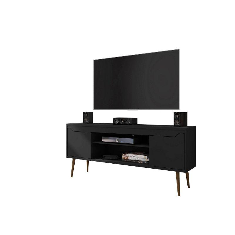 Bradley 63'' Matte Black Mid-Century Modern TV Stand with Storage