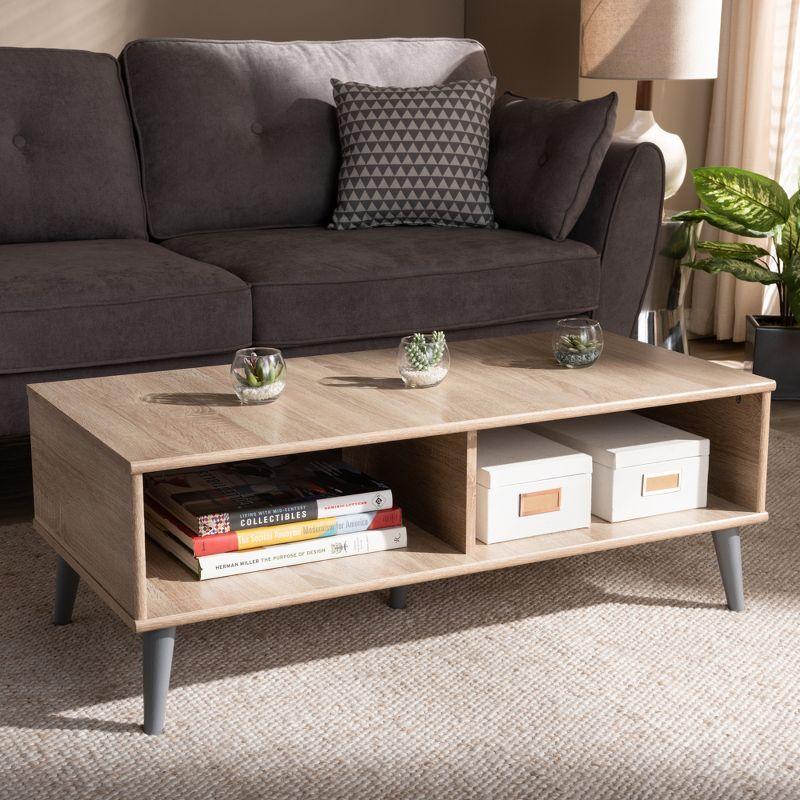 Pierre Oak Brown and Gray Mid-Century Modern Coffee Table