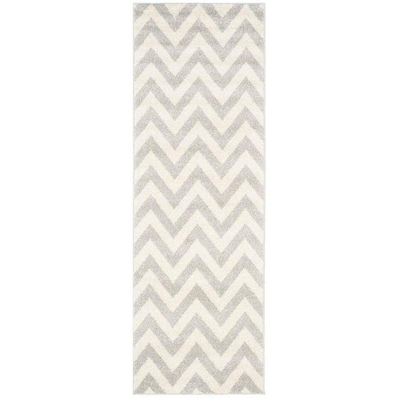 Light Gray and Beige Chevron Pattern Runner Rug