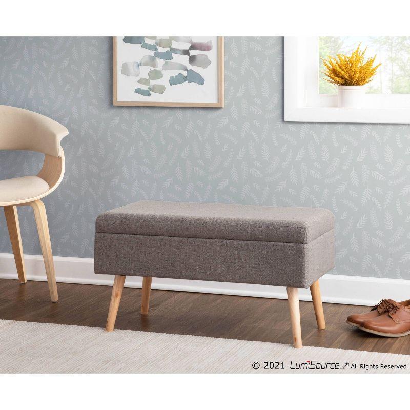 Contemporary Gray Fabric Upholstered Storage Bench with Natural Wood Legs