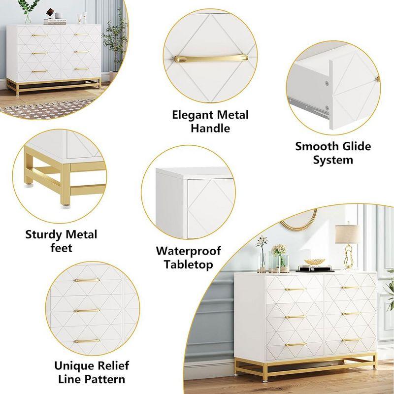 Garvee Dresser for Bedroom with 6 Drawer, Wood Dressers Chest of Drawers with Wide Drawers and Metal Handles for Living Room Hallway Entryway, White