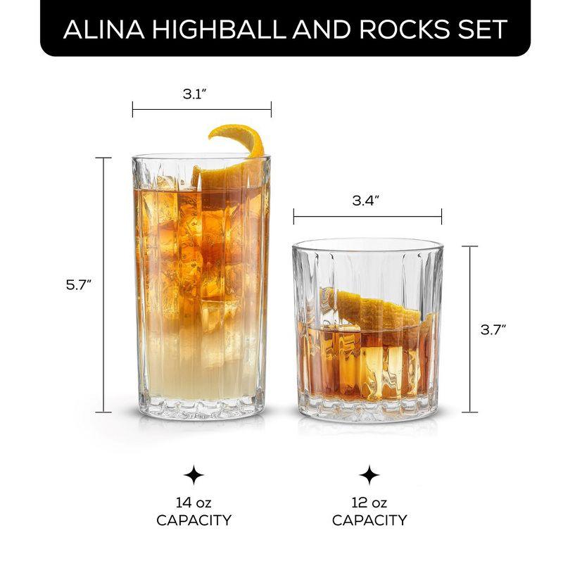 JoyJolt Alina Ribbed Highball and DOF Drinkware Glasses