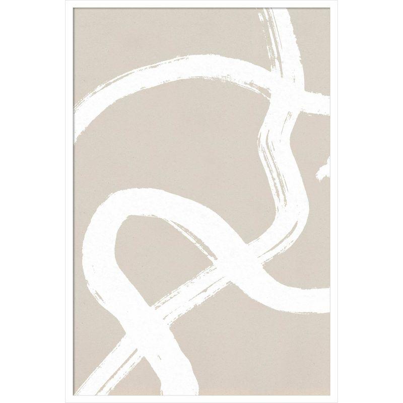 Large Beige and White Abstract Wood Framed Wall Art