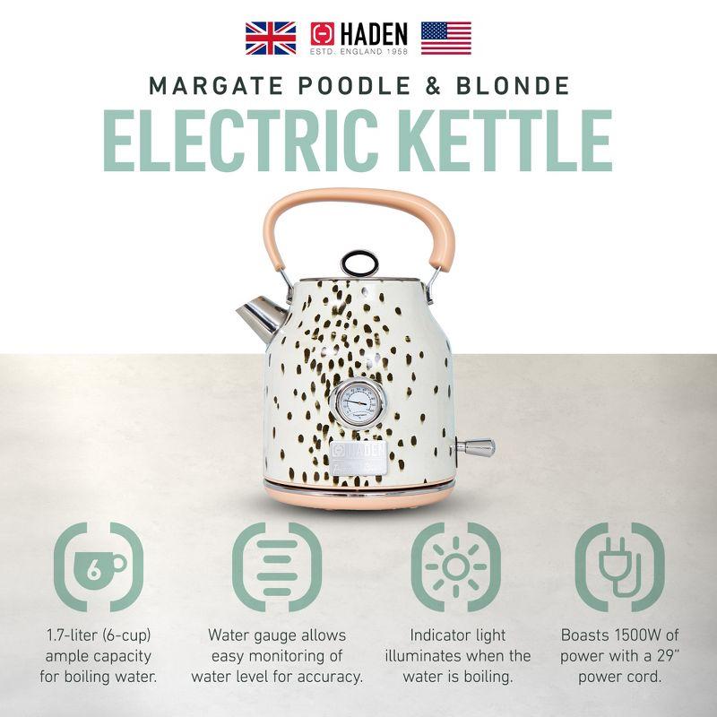 Haden Margate Poodle and Blonde Electric Kettle 1.7 Liter Cordless Stainless Steel with Tottenham Dalmatian Print and Auto Shut Off, Multicolor
