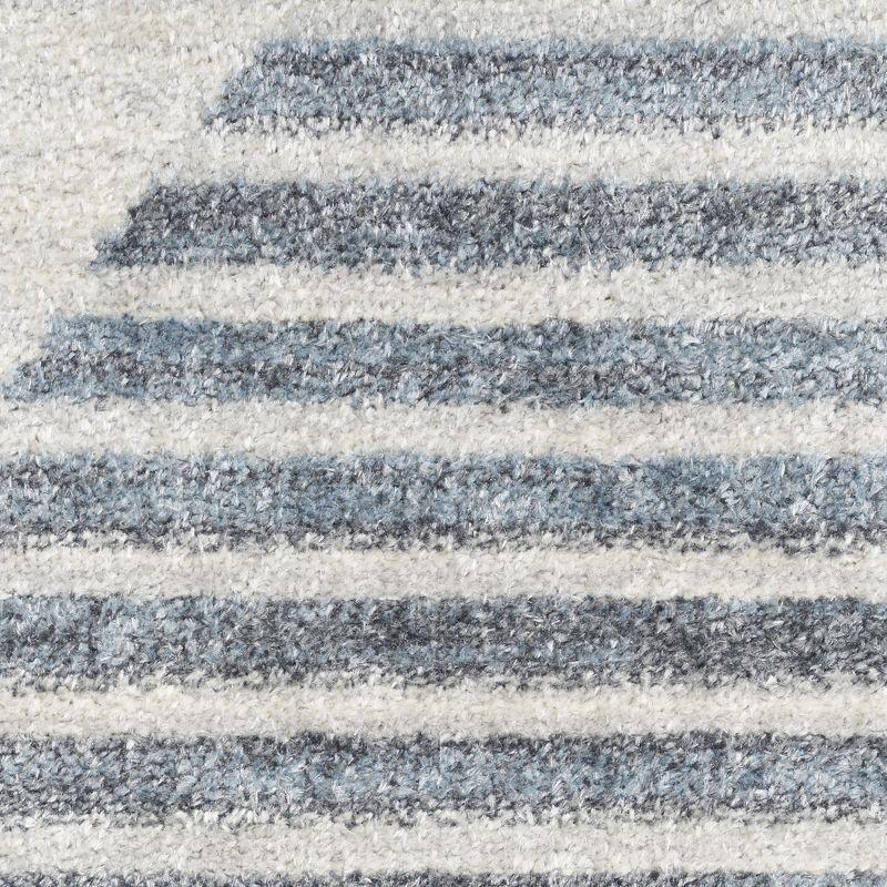 Nourison Astra Machine Washable Semi Circles Mid-Century Modern Indoor Bathroom, Kitchen Area Rug Ivory Blue 3'3" x 5'
