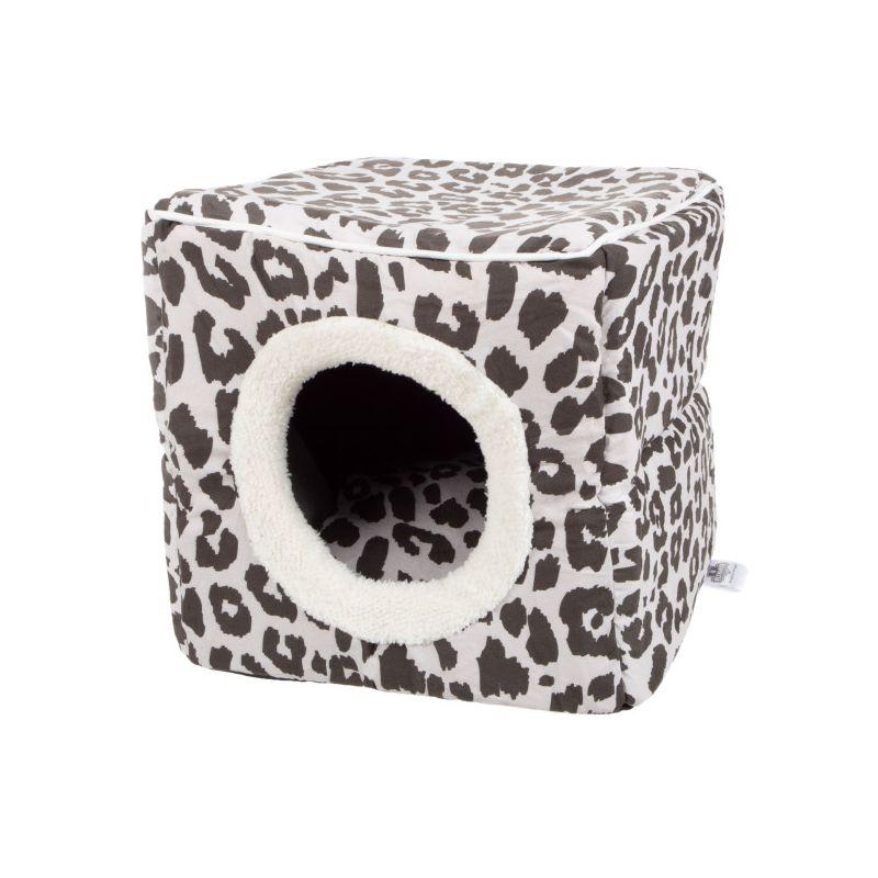 Cat House - Indoor Bed with Removable Foam Cushion - Cat Cave for Puppies, Rabbits, Guinea Pigs, and Other Small Animals by PETMAKER (Animal Print)
