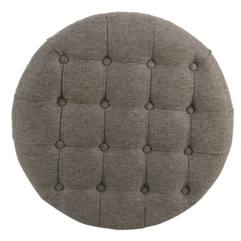 Large Tufted Round Storage Ottoman with Lid & Wood Legs - HomePop