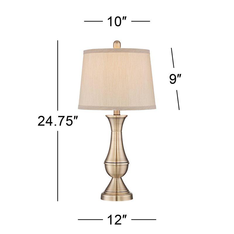 Regency Hill Becky Traditional Table Lamps 24 3/4" High Set of 2 Antique Brass Metal Beige Drum Shade for Bedroom Living Room Bedside Nightstand Home