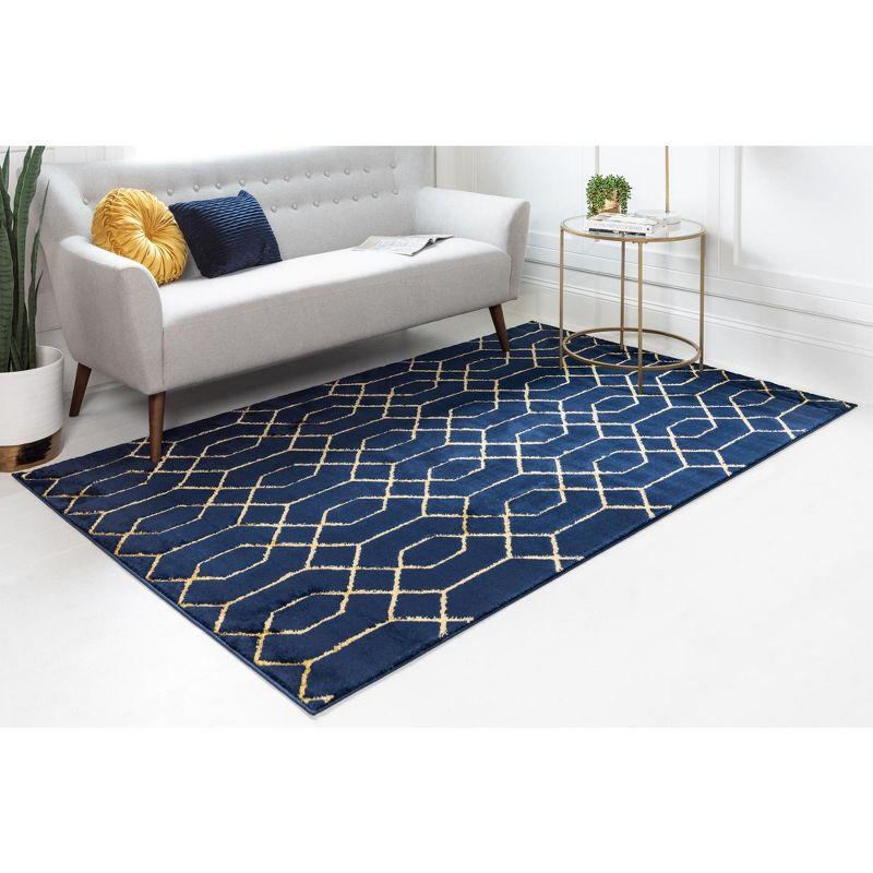 Glam Navy Blue Gold Area Rug