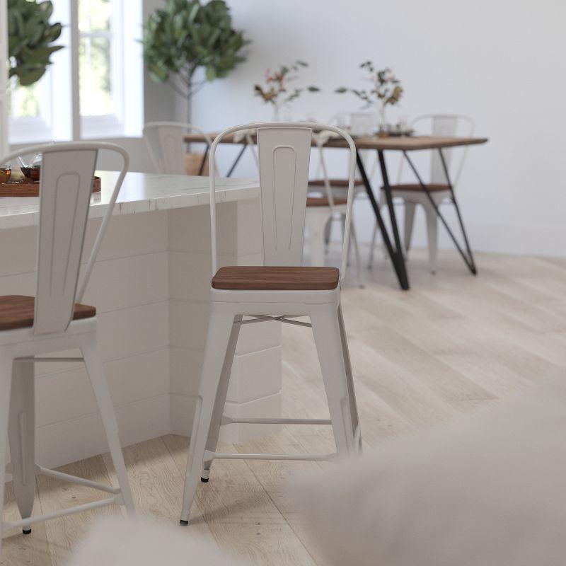 White Metal and Wood Counter Bar Stool, 25" Tall