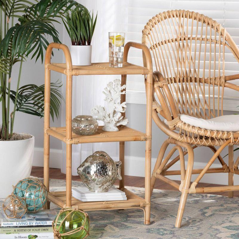 Natural Brown Rattan 3-Tier Étagère with Ergonomic Handles