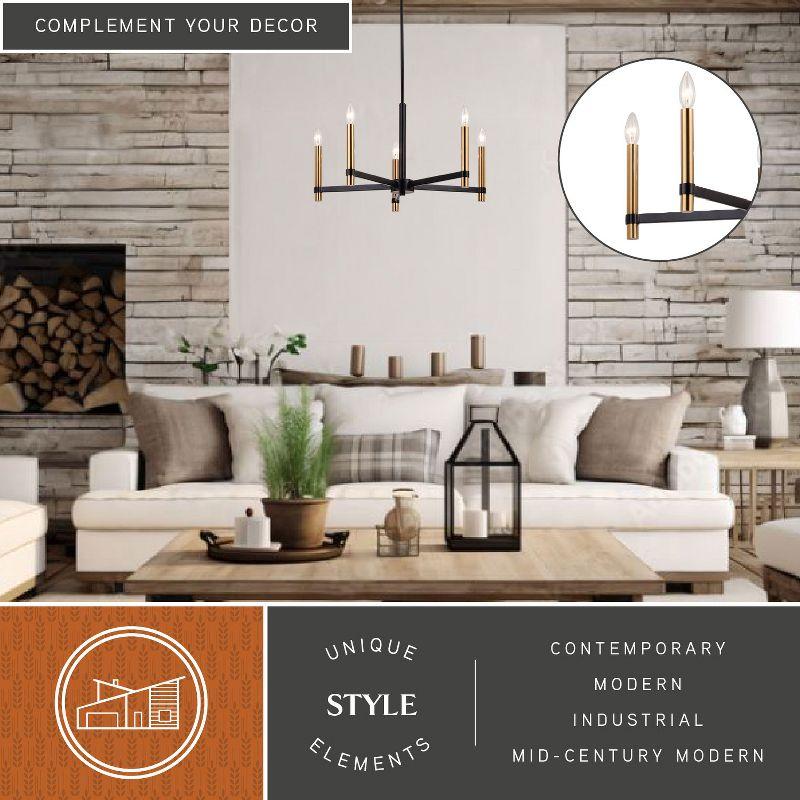 VAXCEL Damen 5 Light Black and Brass Contemporary Candle Chandelier