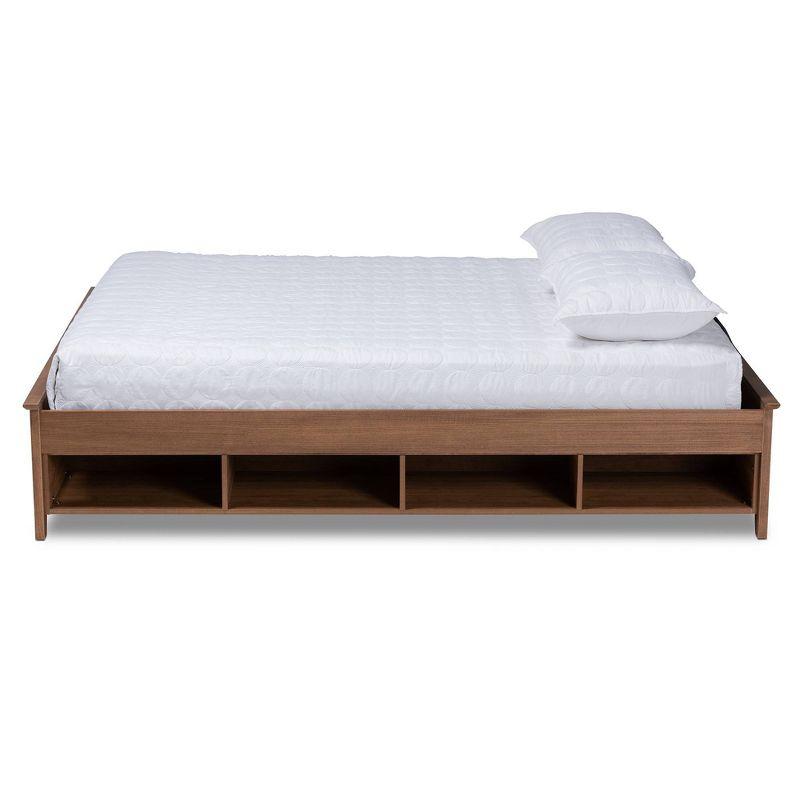 Walnut Brown Full Size Wood Storage Platform Bed with Shelves