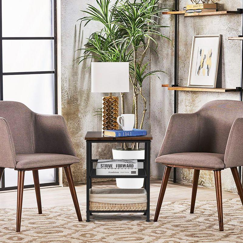 Rustic Brown 3-Tier Wood and Metal End Table