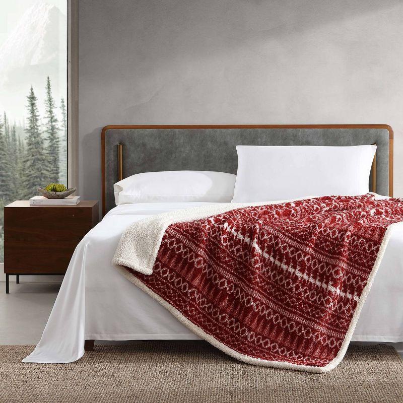 50"x60" Alpine Fair Isle Faux Shearling Reversible Throw Blanket Red - Eddie Bauer