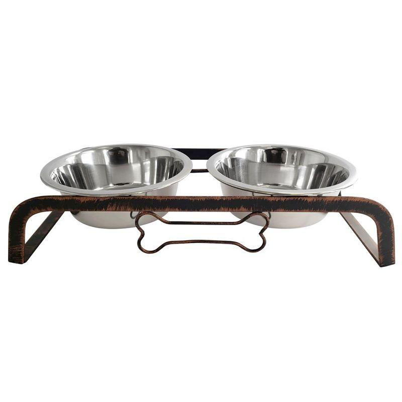 Country Living Rustic Dog Bone Elevated Feeder - 2 Stainless Steel Bowls - Sturdy & Stylish Pet Feeding Station