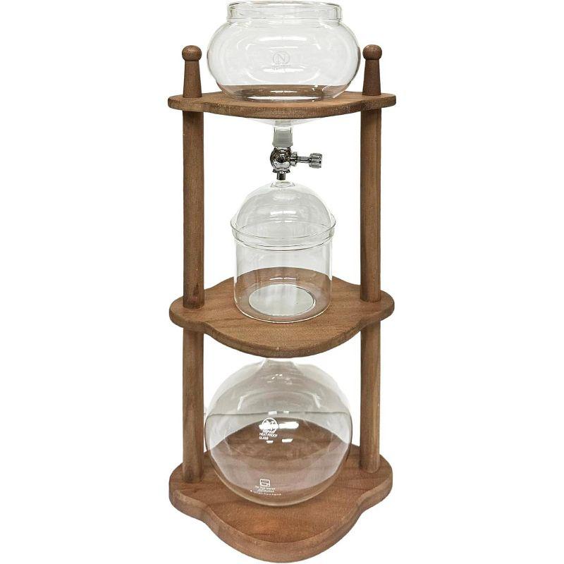 Nispira Cold Brew coffee Maker Ice Coffee Drip Machine with Advanced Slow Drip Technology Borosilicate Glass with Wood Tower, 6-8 Cup, Brown