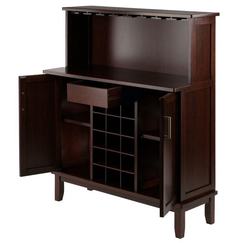 Beynac Wine Bar Cappuccino - Winsome: Storage Cabinet, Stemware Rack, Buffet Hutch