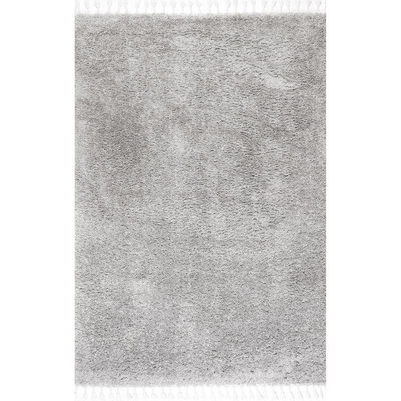 Nuloom Neva Solid 4x6 Shag Indoor Area Rug for Living Room Bedroom Dining Room Nursery, Grey/Ivory