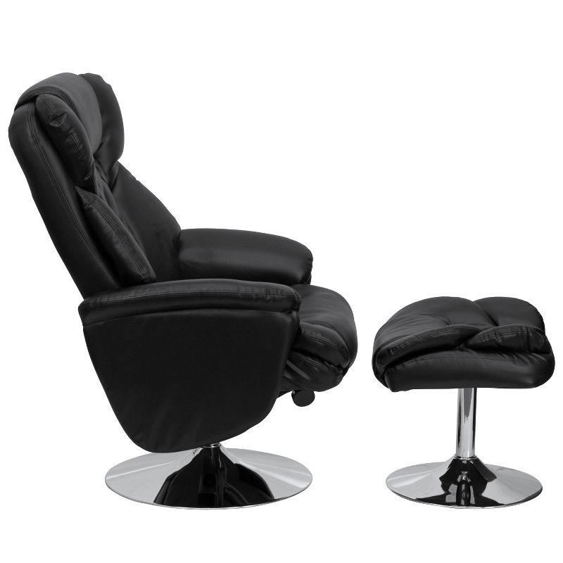 Flash Furniture Transitional Multi-Position Recliner and Ottoman with Chrome Base in Black LeatherSoft