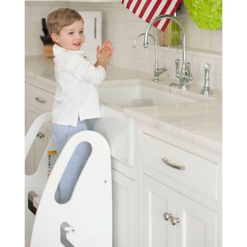 Adjustable Soft White Birchwood Toddler Step Stool with Safety Railings