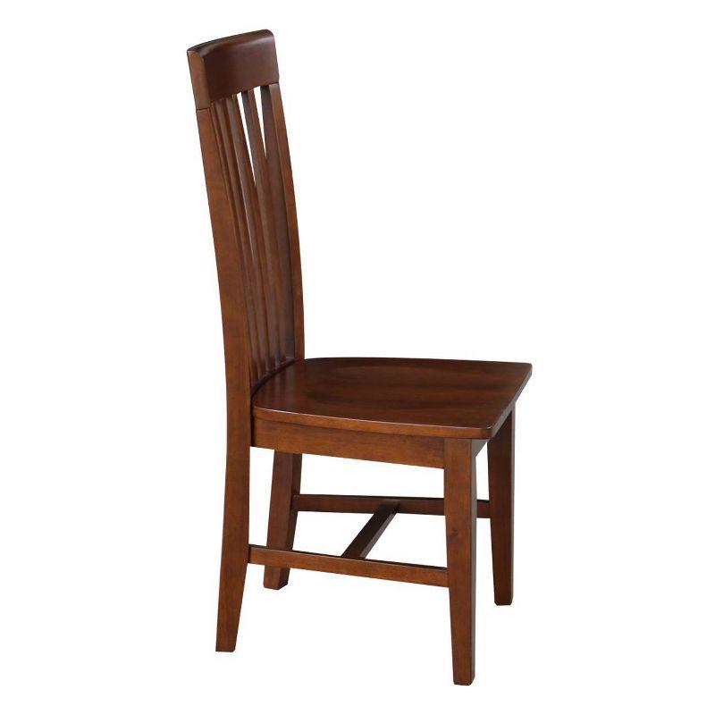 Tall Brown Wood Slat Back Dining Side Chair