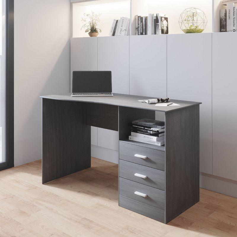 Elegant Gray Wood Computer Desk with Storage Drawers