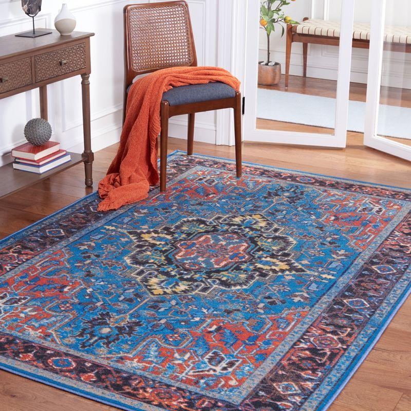 Blue and Red 8' x 10' Synthetic Washable Area Rug