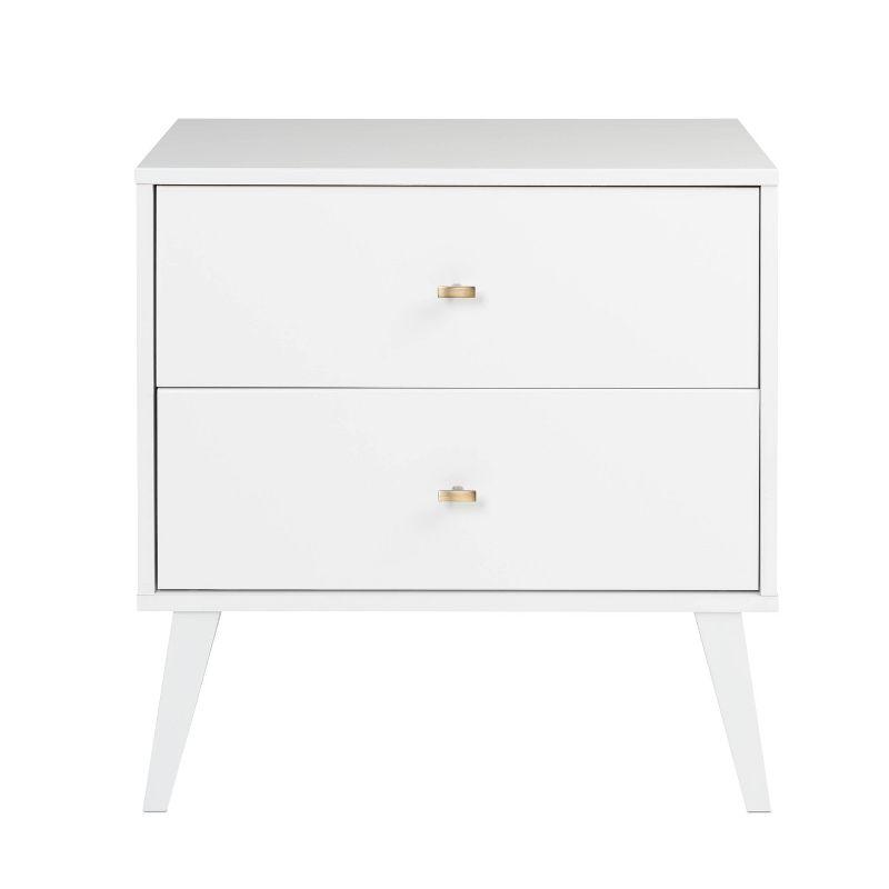 Mid Century Modern 2 Drawer Wide Nightstand White - Prepac: Sleek Bedside Table, Tapered Legs