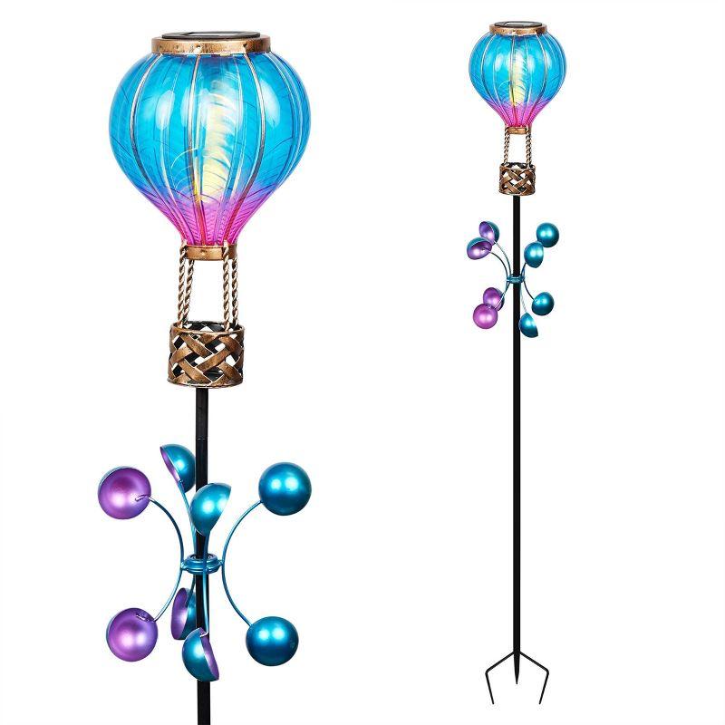 Solar Blue and Purple Hot Air Balloon Spinning Garden Stake with LED