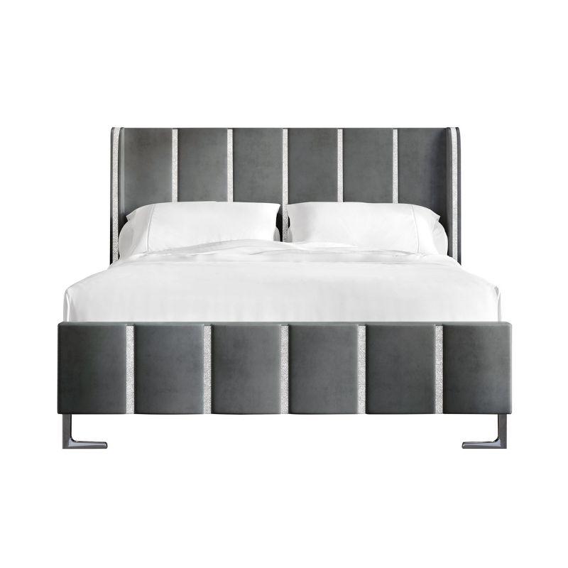 ChaletPosh Queen Size Upholstered Bed in Light Grey Velvet