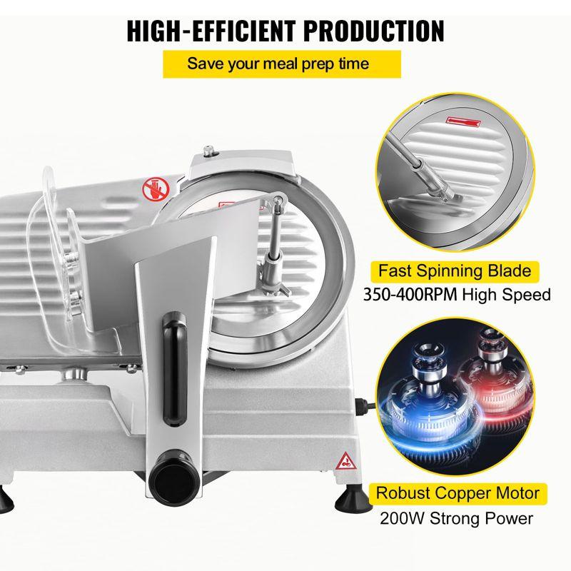 VEVOR Commercial Meat Slicer, 200W Electric Deli Food Slicer, 350-400RPM Meat Slicer with 8" Carbon Steel Blade, 0 - 0.47 inch