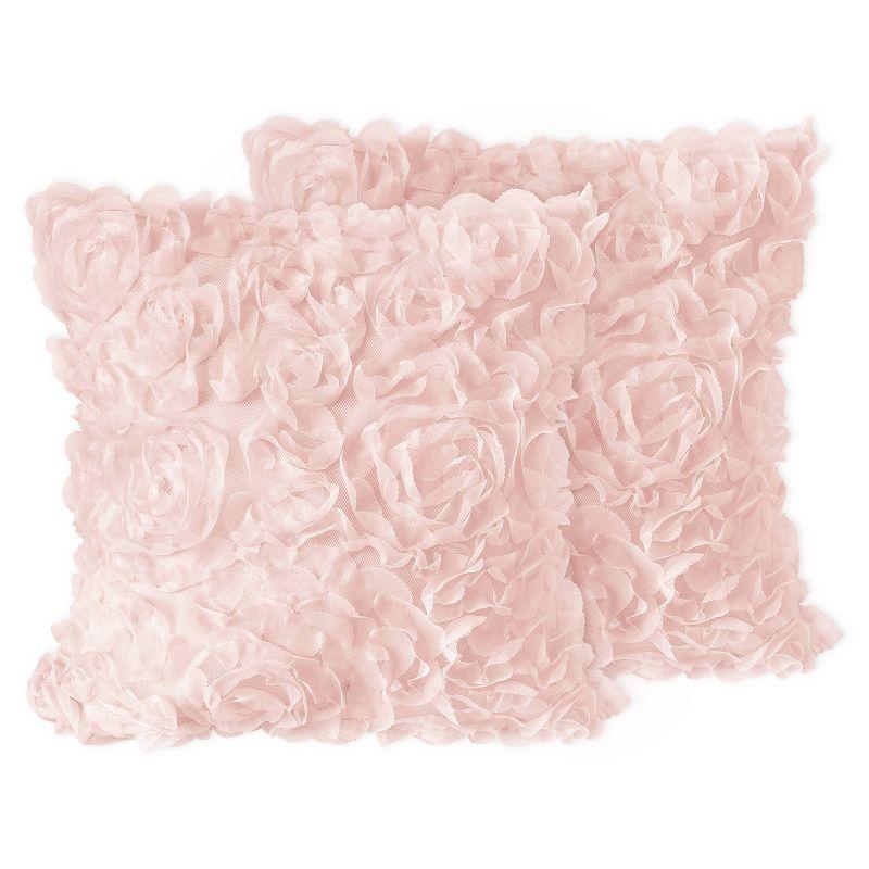 Blush Pink Floral Rose Square Throw Pillow Set