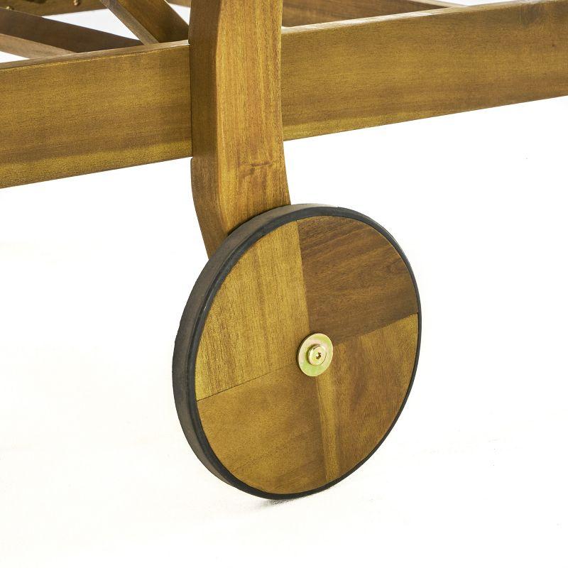 Perla Acacia Chaise Lounge - Teak/Cream - Christopher Knight Home: Patio Furniture with Wheels