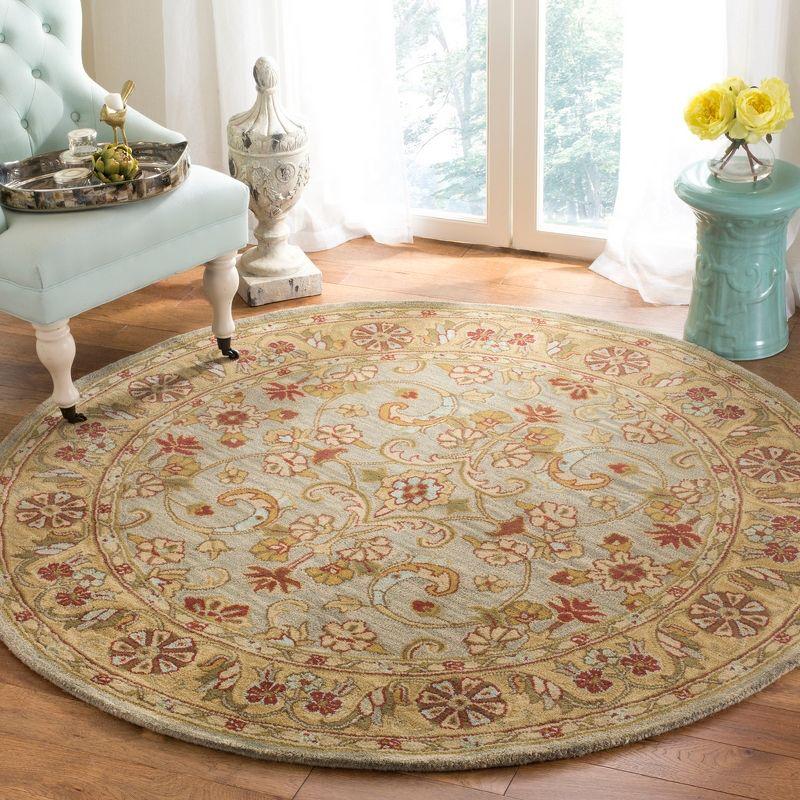 Light Green and Gold Round Hand-Tufted Wool Area Rug