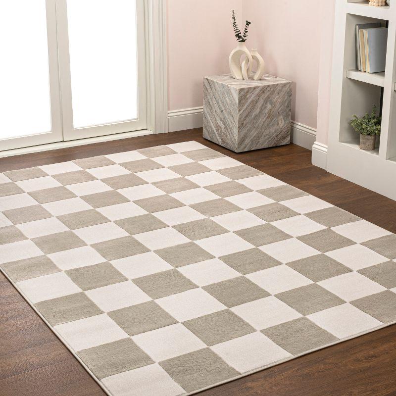 JONATHAN Y Thea Modern Geometric Checkerboard High-Low Beige/Cream 3 ft. x 5 ft. Area Rug