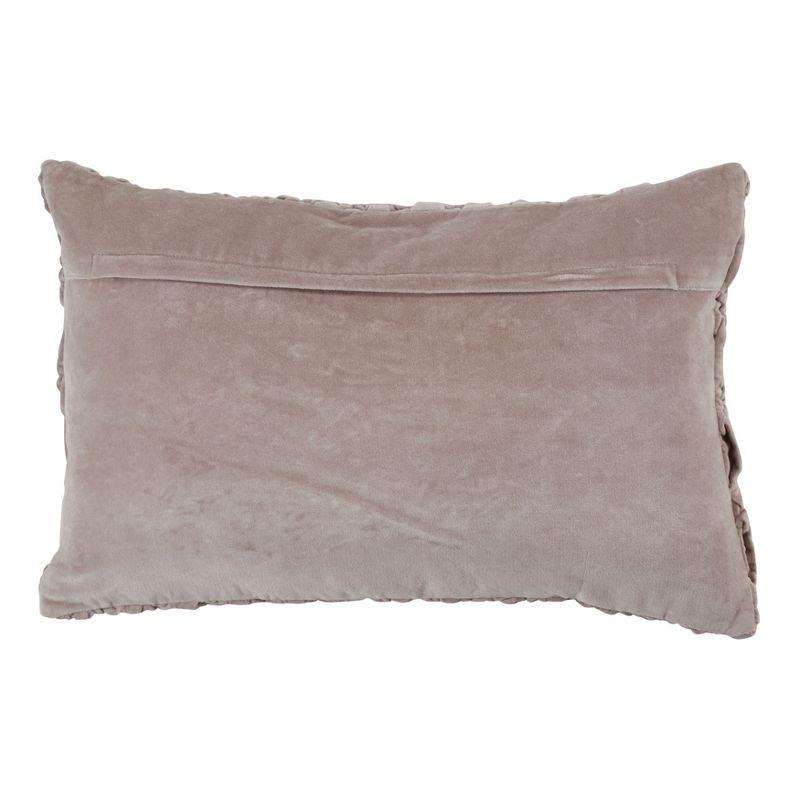 Taupe Smocked Velvet Down-Filled Lumbar Pillow