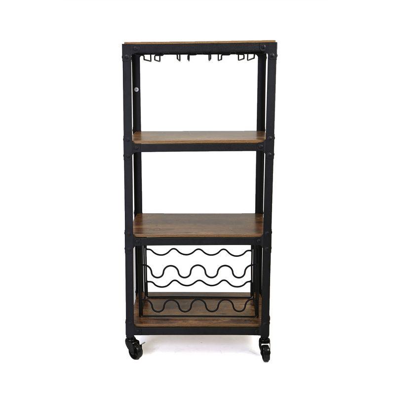 Black Wood and Metal Rolling Bar Cart with Wine Rack